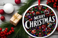 Stained Glass Christmas Round Ornament Sublimation Product Image 1