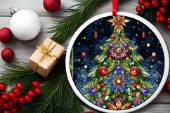 Stained Glass Christmas Round Ornament Sublimation Product Image 1