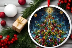 Stained Glass Christmas Round Ornament Sublimation Product Image 1
