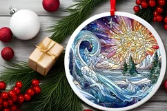 Stained Glass Christmas Round Ornament Sublimation Product Image 1