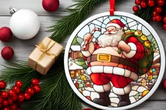 Stained Glass Christmas Round Ornament Sublimation Product Image 1