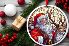 Stained Glass Christmas Round Ornament Sublimation Product Image 1
