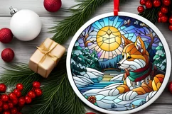 Stained Glass Christmas Round Ornament Sublimation Product Image 1
