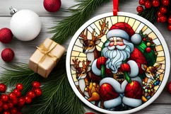 Stained Glass Christmas Round Ornament Sublimation Product Image 1