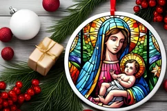 Stained Glass Christmas Round Ornament Sublimation Product Image 2