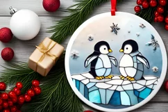Stained Glass Christmas Round Ornament Sublimation Product Image 2
