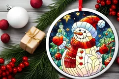 Stained Glass Christmas Round Ornament Sublimation Product Image 1