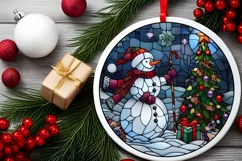 Stained Glass Christmas Round Ornament Sublimation Product Image 1