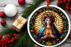 Stained Glass Christmas Round Ornament Sublimation Product Image 1