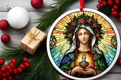 Stained Glass Christmas Round Ornament Sublimation Product Image 1