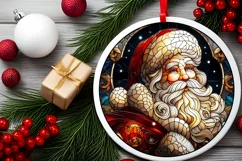 Stained Glass Christmas Round Ornament Sublimation Product Image 2