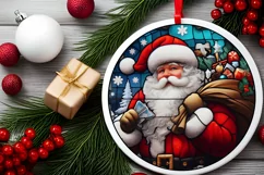 Stained Glass Christmas Round Ornament Sublimation Product Image 2