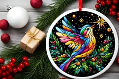 Stained Glass Christmas Round Ornament Sublimation Product Image 1