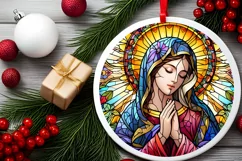Stained Glass Christmas Round Ornament Sublimation Product Image 1