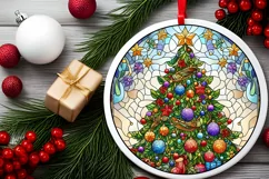 Stained Glass Christmas Round Ornament Sublimation Product Image 1