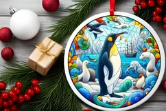 Stained Glass Christmas Round Ornament Sublimation Product Image 1
