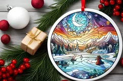Stained Glass Christmas Round Ornament Sublimation Product Image 2