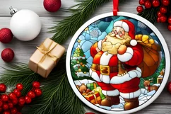 Stained Glass Christmas Round Ornament Sublimation Product Image 1