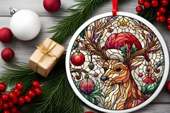 Stained Glass Christmas Round Ornament Sublimation Product Image 1
