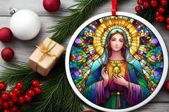 Stained Glass Christmas Round Ornament Sublimation Product Image 2