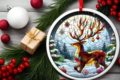 Stained Glass Christmas Round Ornament Sublimation Product Image 1