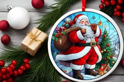 Stained Glass Christmas Round Ornament Sublimation Product Image 1