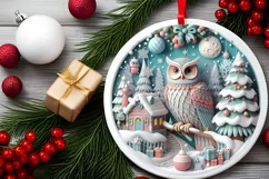 Christmas Round Owl Ornament Sublimation Product Image 1
