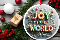 Joy To The World Christmas Round Cute Ornament Sublimation Product Image 1