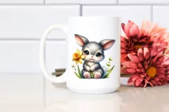 Easter Grey Bunny Spring Flower, Clipart |T-shirt, Mug PNG Product Image 3