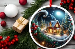 Night Christmas Scene Round Cute Ornament Sublimation Product Image 1
