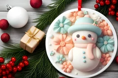 Christmas Round Snow Man Ornament Sublimation Product Image 1