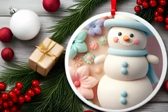Christmas Round Cute Snow Man Ornament Sublimation Product Image 1