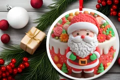3D Christmas Round Cute Santa Ornament Sublimation Product Image 1