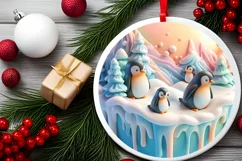 Christmas Round Cute 3D Penguin Ornament Sublimation Product Image 1