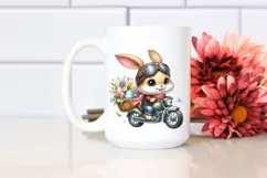 Easter Bunny Driving a Retro Motorcycle Egg Flower, Clipart Product Image 3