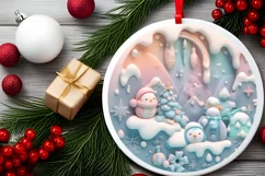 Christmas Round Cute 3D Penguins Ornament Sublimation Product Image 1