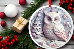 Christmas Round Cute 3D Owl Ornament Sublimation Product Image 1