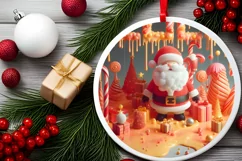 Santa 3d Christmas Round Cute Ornament Sublimation Product Image 1