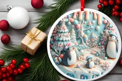 Christmas Round Cute 3D Penguin Ornament Sublimation Product Image 1