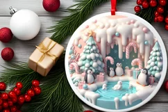 Christmas Round Cute 3D Penguin Ornament Sublimation Product Image 1