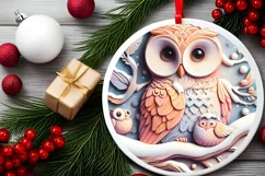 Christmas Round Cute 3D Owl Ornament Sublimation Product Image 2