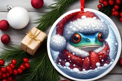 Watercolor Christmas Frog Portrait Round Ornament Product Image 2