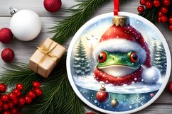 Watercolor Christmas Frog Portrait Round Ornament Product Image 2