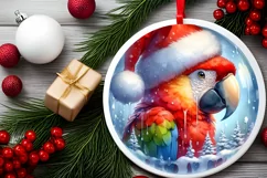 Winter Parrot Portrait Santa Hat Round Ornament Sublimation Product Image 2
