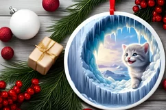 Icy Wall Round Sticker Winter Ornament Sublimation PNG Product Image 1