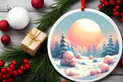 Pastel Molten Candy Winter Scene Round Ornament Sublimation Product Image 2