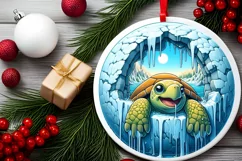 Melting Ice Wall Turtle Smiling Round Ornament Christmas Product Image 2