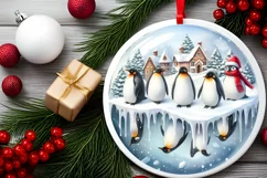 Winter Penguins Melting Edges Round Ornament Sublimation PNG Product Image 2
