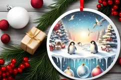 Winter Penguins Melting Edges Round Ornament Sublimation PNG Product Image 1