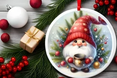 Colorful Christmas Gnome Round Ornament Sublimation PNG Product Image 2